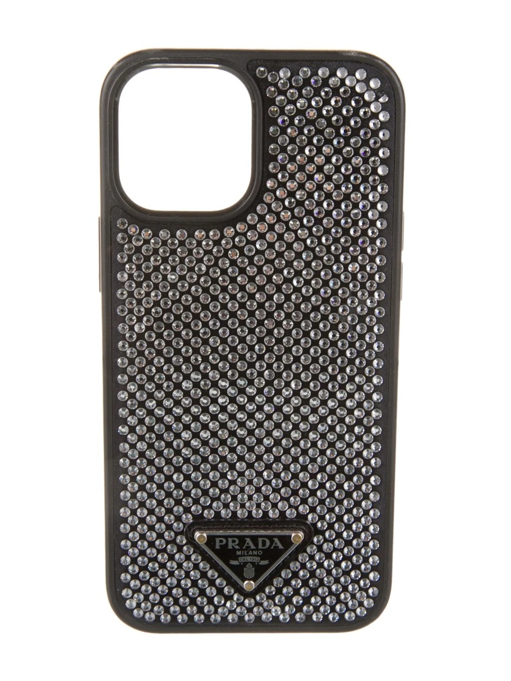 Black Crystal-Studded Phone Case with Logo Plaque